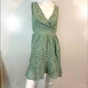 Japna green sleeveless eyelet dress